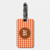 Monogram Orange und White Gingham Muster Gepäckanhänger (Rückseite vertikal)
