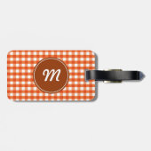 Monogram Orange und White Gingham Muster Gepäckanhänger (Rückseite horizontal)
