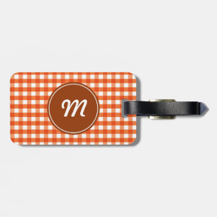 Monogram Orange und White Gingham Muster Gepäckanhänger