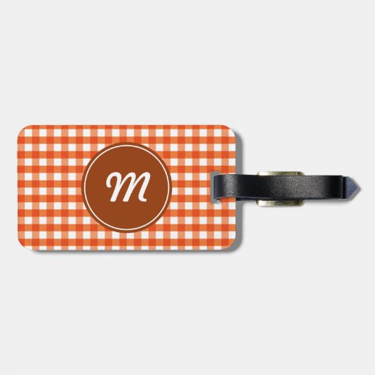 Monogram Orange und White Gingham Muster Gepäckanhänger (Rückseite horizontal)