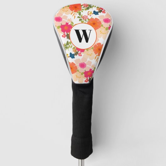 Monogram Orange Watercolor Floral Golf Headcover (Vorderseite)