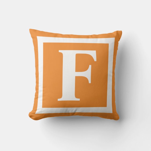 Monogram, Orange White Outdoor Throw Pillow Kissen (Vorderseite)