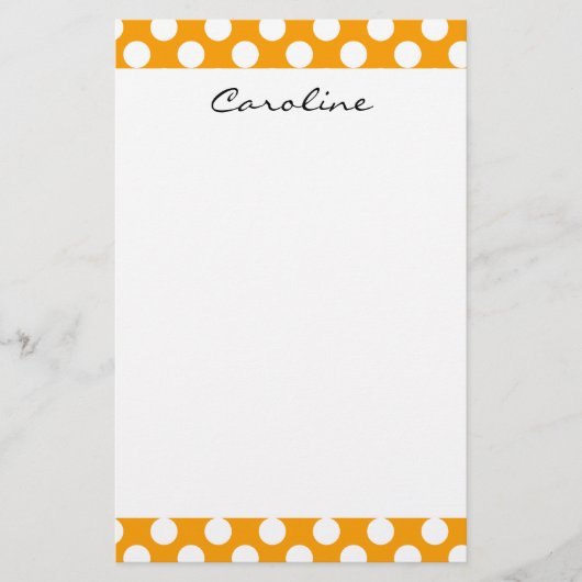 Monogram Orange White Trendy Fun Polka Dot Muster Briefpapier (Vorderseite)