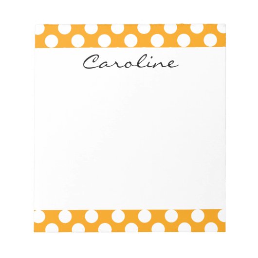 Monogram Orange White Trendy Fun Polka Dot Muster Notizblock (Vorderseite)
