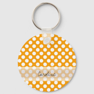 Monogram Orange White Trendy Fun Polka Dot Muster Schlüsselanhänger
