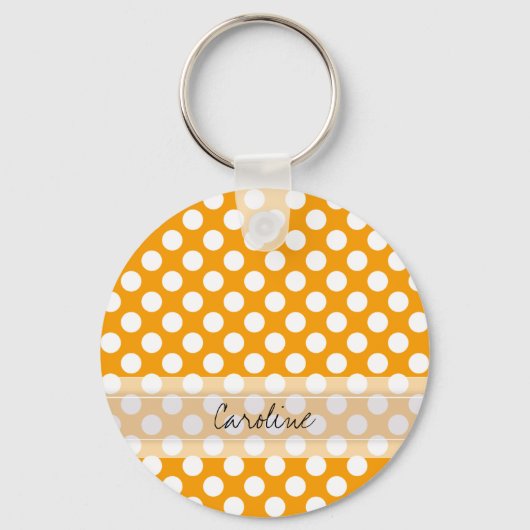 Monogram Orange White Trendy Fun Polka Dot Muster Schlüsselanhänger (Vorderseite)