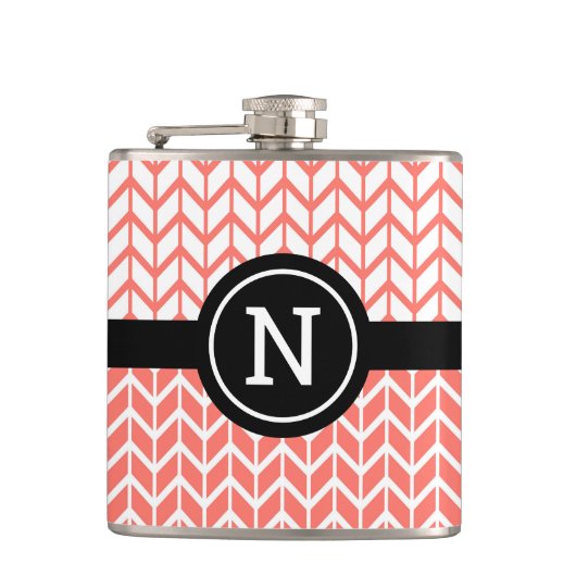 Monogram Orange White Zickzack Pattern Fett Modern Flachmann (Vorderseite)