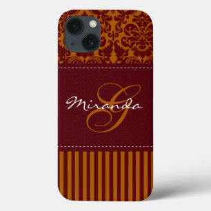 Monogram Orange, Wine Damask Stripe iPad Air Hülle