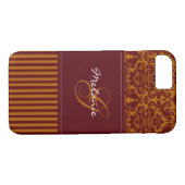 Monogram Orange, Wine Damask Stripe iPhone 7 Case (Rückseite (Horizontal))