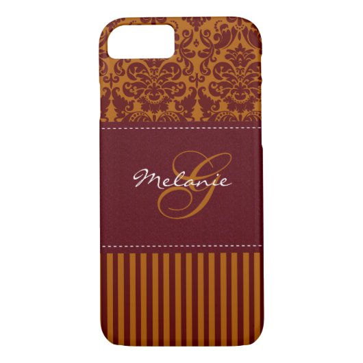 Monogram Orange, Wine Damask Stripe iPhone 7 Case (Rückseite)