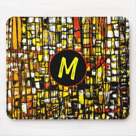 Monogram Orange Yellow Black Abstrakte Art Mousepad (Vorne)