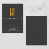 Monogram Orange Yellow Grey Chubby Business Card Visitenkarte (Vorne/Hinten)