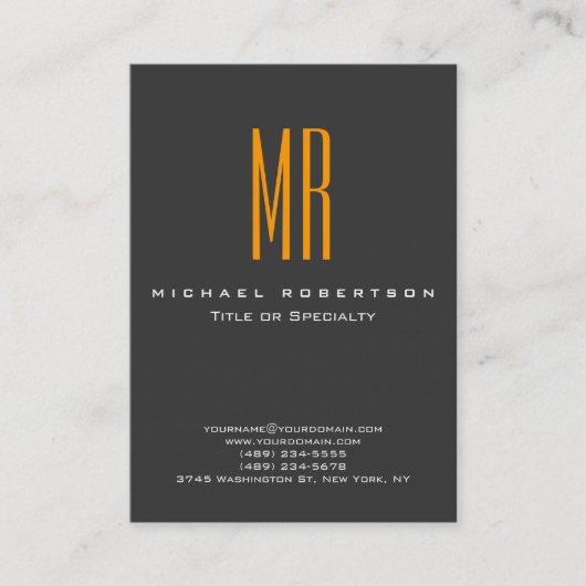 Monogram Orange Yellow Grey Chubby Business Card Visitenkarte (Vorderseite)