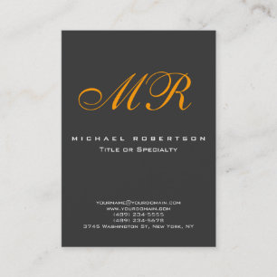 Monogram Orange Yellow Grey Chubby Business Card Visitenkarte