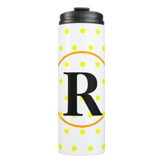 Monogram Orange Yellow Polka Dots Thermosbecher (Vorderseite)