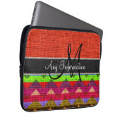 Monogram Orange Zickzack Zigzag Burlap Jute Laptopschutzhülle (Vorne Rechts)