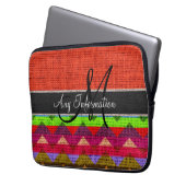 Monogram Orange Zickzack Zigzag Burlap Jute Laptopschutzhülle (Vorderseite Links)