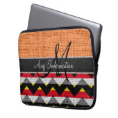 Monogram Orange Zickzack Zigzag Burlap Jute Laptopschutzhülle (Vorderseite Links)