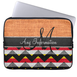 Monogram Orange Zickzack Zigzag Burlap Jute Laptopschutzhülle