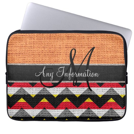 Monogram Orange Zickzack Zigzag Burlap Jute Laptopschutzhülle (Vorderseite)