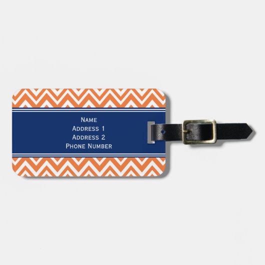 Monogram Orange Zigzag Muster Gepäckanhänger (Vorderseite horizontal)