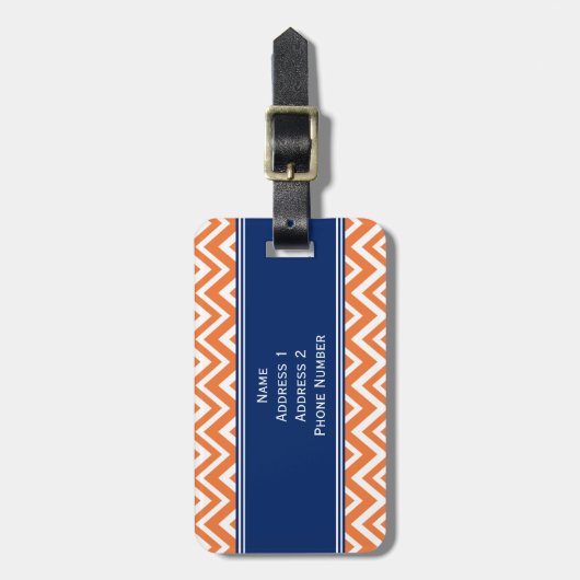 Monogram Orange Zigzag Muster Gepäckanhänger (Vorderseite vertikal)