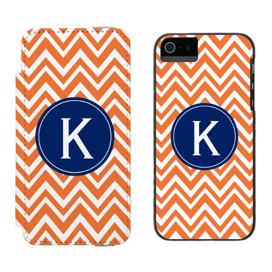 Monogram Orange Zigzag Muster Incipio iPhone Geldbeutel-Hülle (Seite an Seite)