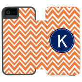 Monogram Orange Zigzag Muster Incipio iPhone Geldbeutel-Hülle (Folio Geöffnet)