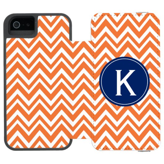 Monogram Orange Zigzag Muster Incipio iPhone Geldbeutel-Hülle (Folio Geöffnet)
