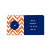 Monogram Orange Zigzag Muster mit Royal Blue Adressaufkleber (Vorne)