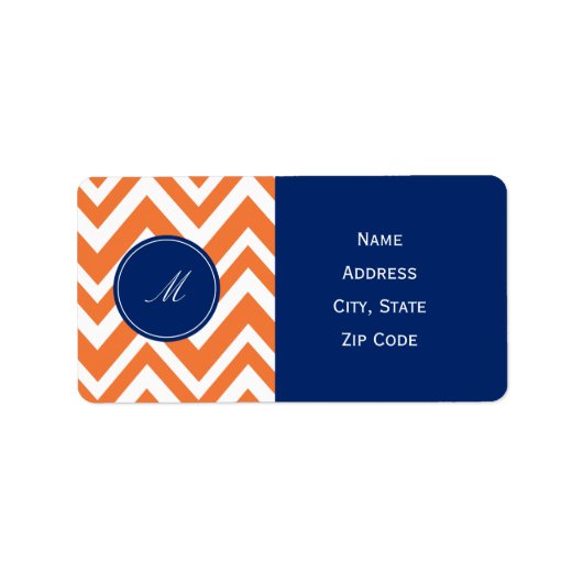 Monogram Orange Zigzag Muster mit Royal Blue Adressaufkleber (Vorne)