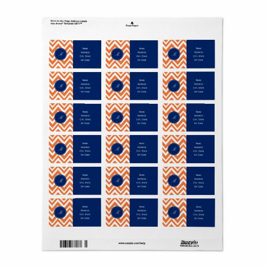 Monogram Orange Zigzag Muster mit Royal Blue Adressaufkleber (Vorne)