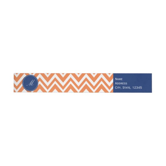 Monogram Orange Zigzag Muster mit Royal Blue Rundum-Adressaufkleber (Person)