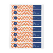 Monogram Orange Zigzag Muster mit Royal Blue Rundum-Adressaufkleber (Bogen)