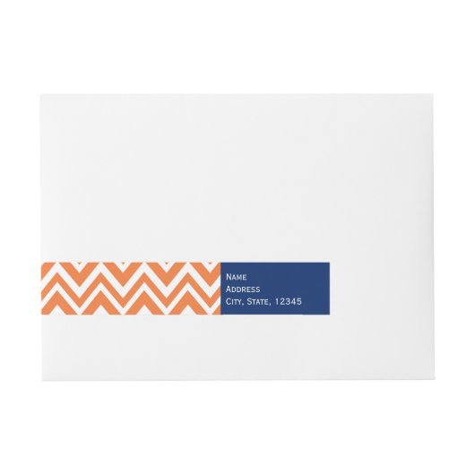 Monogram Orange Zigzag Muster mit Royal Blue Rundum-Adressaufkleber (Vorderseite)