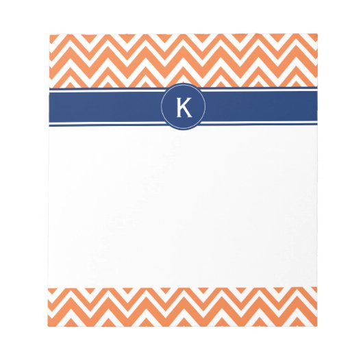 Monogram Orange Zigzag Muster Notizblock (Vorderseite)