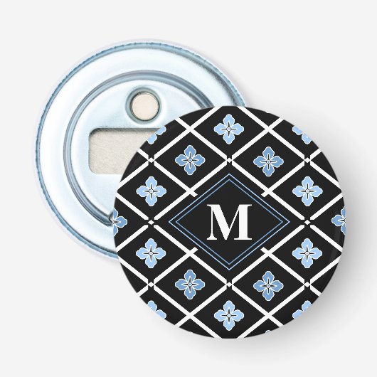 Monogram Oriental Blue Sakura Muster Flaschenöffner (Vorderseite)