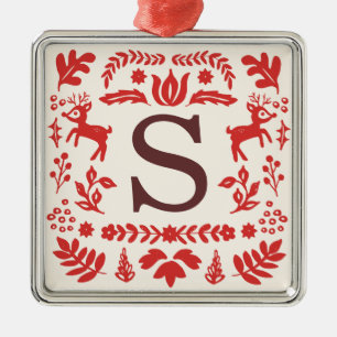 Monogram Ornament Custom Folk Art Holiday Aus Metall