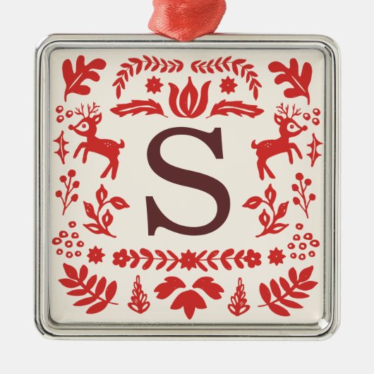 Monogram Ornament Custom Folk Art Holiday Aus Metall (Vorne)