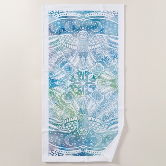 Monogram Owl Mandala Beach Handtuch (Vorderseite)
