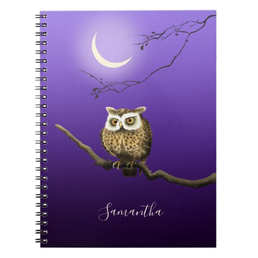 Monogram Owl Night Moon Dark Blue Small Notebook Notizblock (Vorderseite)