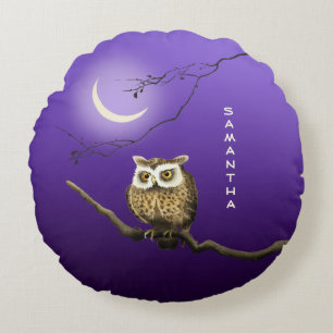 Monogram Owl Night Moon Dark Blue Throw Kissen