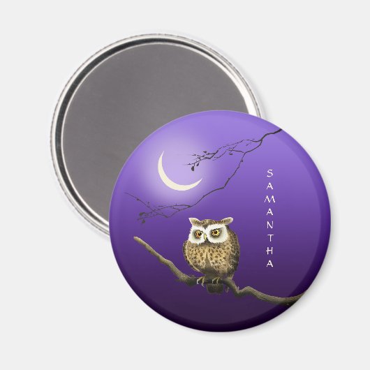 Monogram Owl Night Moonlight Dark Blue Magnet (Vorderseite/Rückseite)