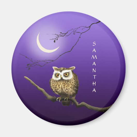 Monogram Owl Night Moonlight Dark Blue Magnet (Vorne)