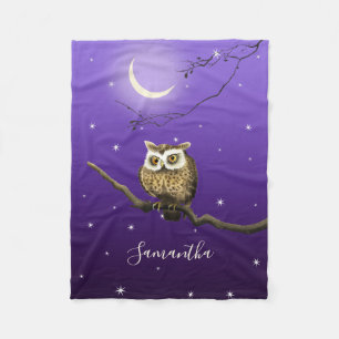 Monogram Owl Night Moonlight Deep Blue Blanket Fleecedecke