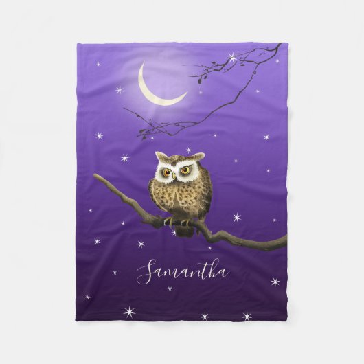 Monogram Owl Night Moonlight Deep Blue Blanket Fleecedecke (Vorderseite)