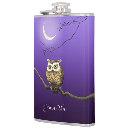 Monogram Owl Night Moonlight Deep Blue Flask Flachmann (Links)