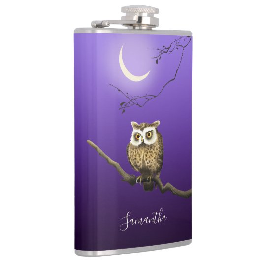 Monogram Owl Night Moonlight Deep Blue Flask Flachmann (Rechts)