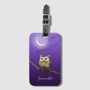 Monogram Owl Night Moonlight Deep Blue Luggage Tag Gepäckanhänger
