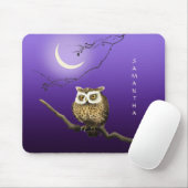 Monogram Owl Night Moonlight Deep Blue Mousepad (Mit Mouse)